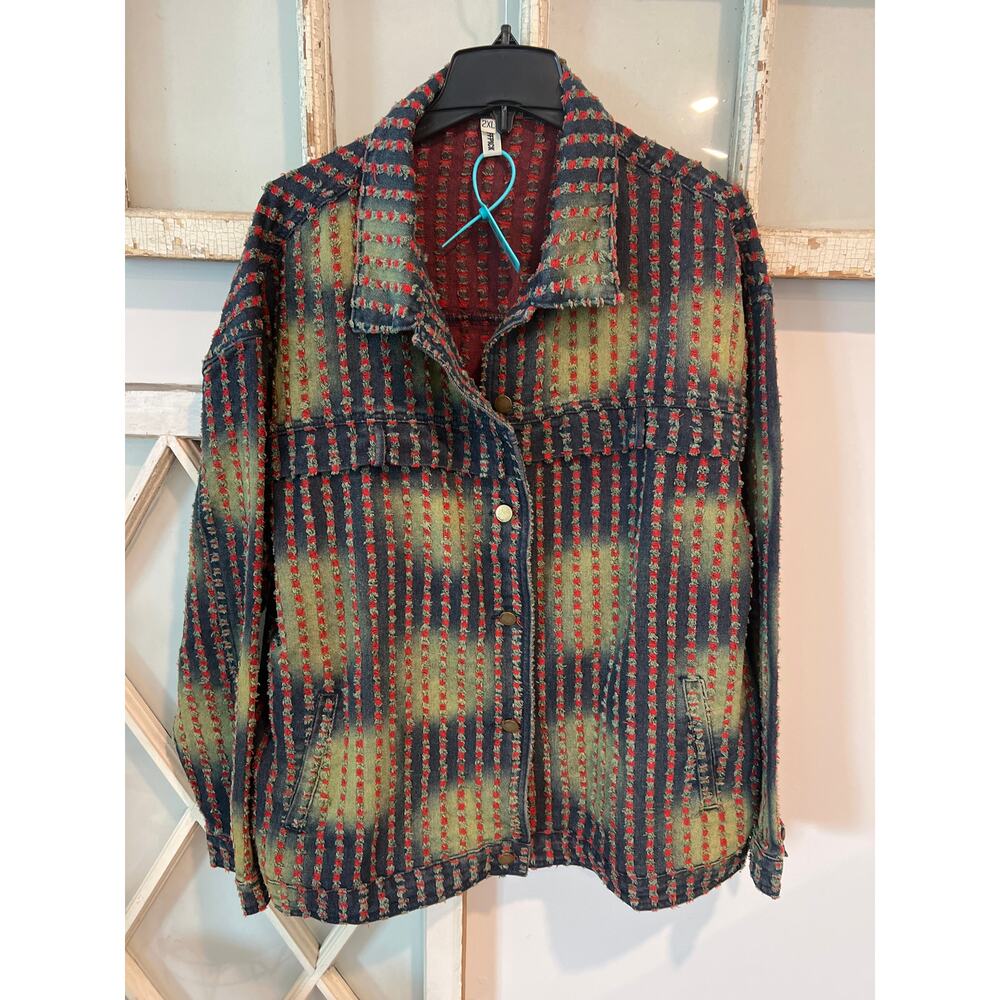 NWT Poizon men’s 2X denim jacket red thread worn look - Picture 2 of 5